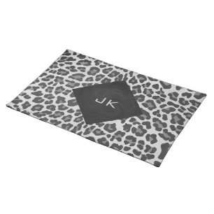 Monogram Black and White Leopard Print Cloth Placemat