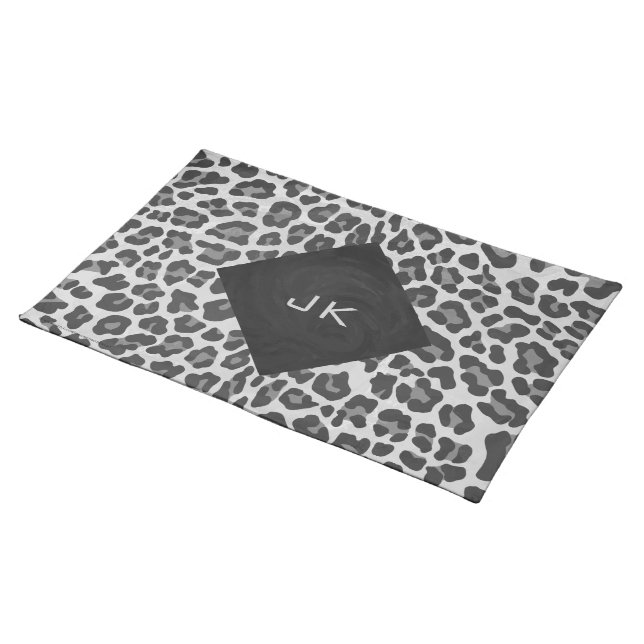Monogram Black and White Leopard Print Cloth Placemat (On Table)