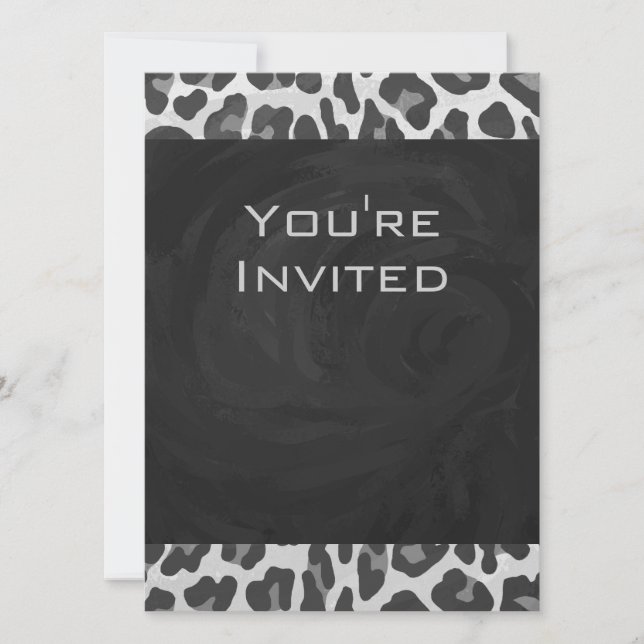 Monogram Black and White Leopard Print Invitation (Front)