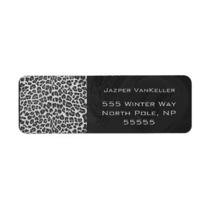 Monogram Black and White Leopard Print Label