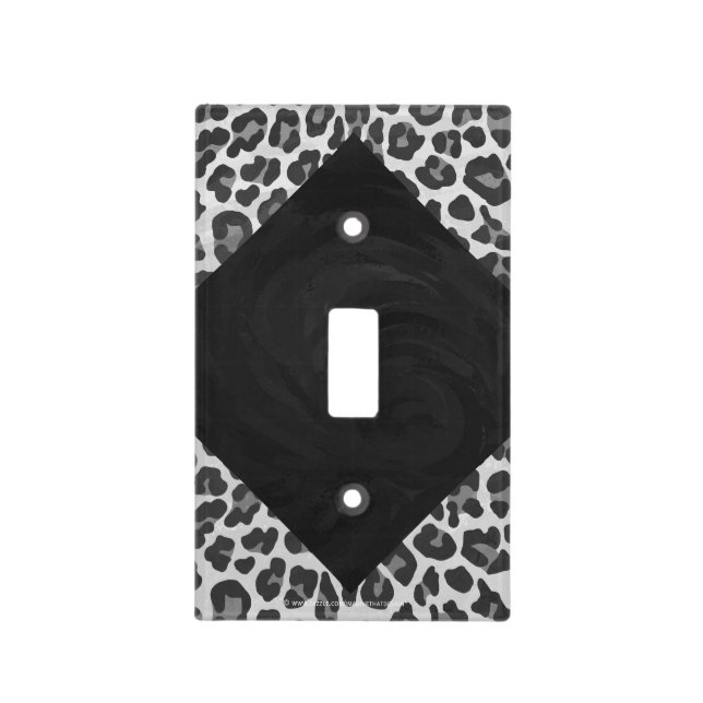 Monogram Black and White Leopard Print Light Switch Cover (Front)