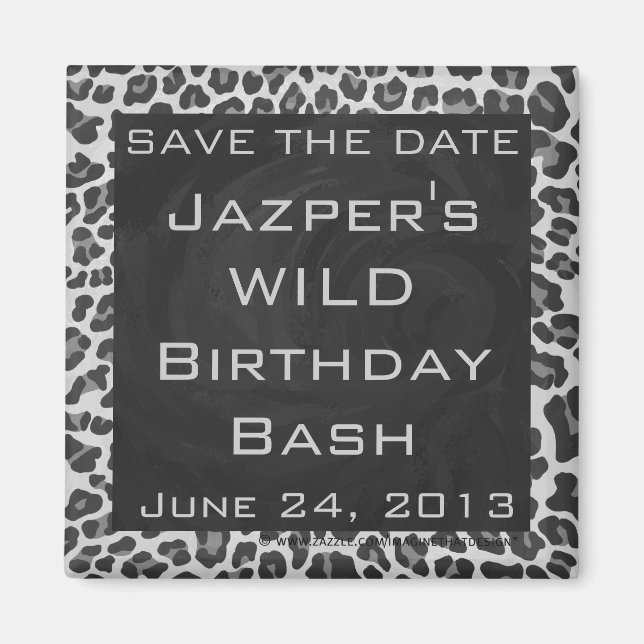 Monogram Black and White Leopard Print Magnet (Front)