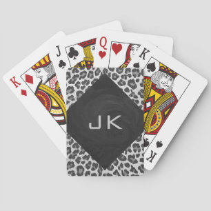 Monogram Black and White Leopard Print Poker Cards
