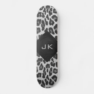 Monogram Black and White Leopard Print Skateboard Deck