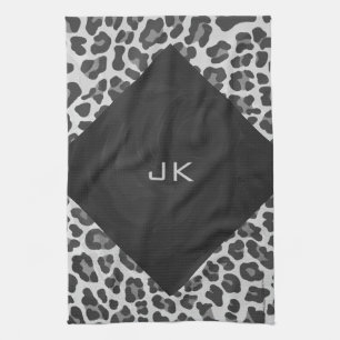Monogram Black and White Leopard Print Towel