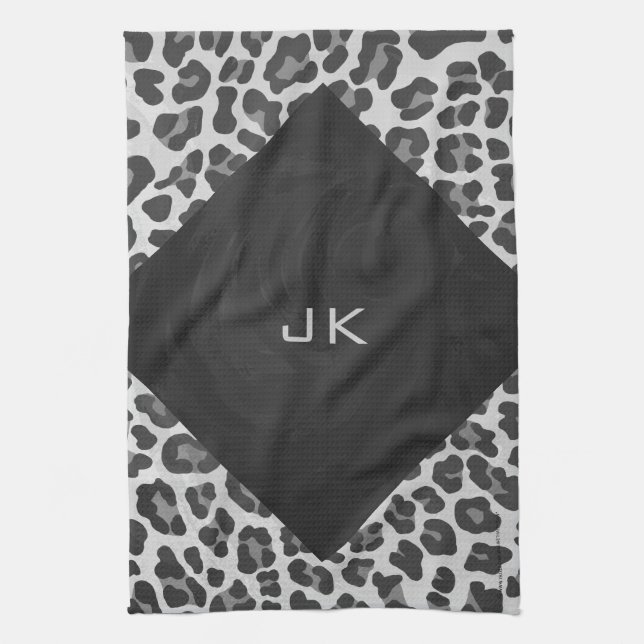 Monogram Black and White Leopard Print Towel (Vertical)