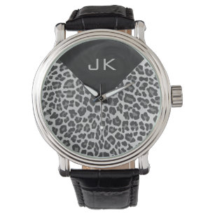 Monogram Black and White Leopard Print Watch