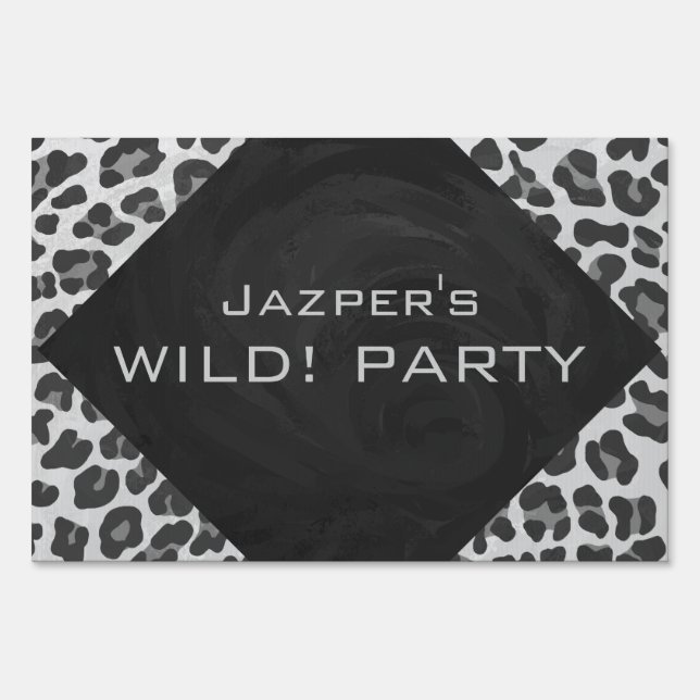 Monogram Black and White Leopard Print Yard Sign (Front)