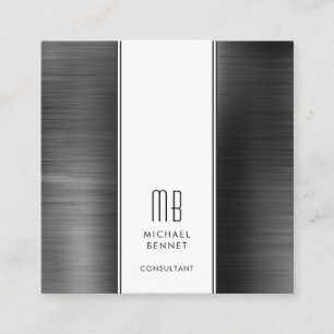 Monogram Black And White Metallic Foil Consultant Square Business Card