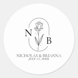 Monogram Black and White Minimalist Modern Wedding Classic Round Sticker