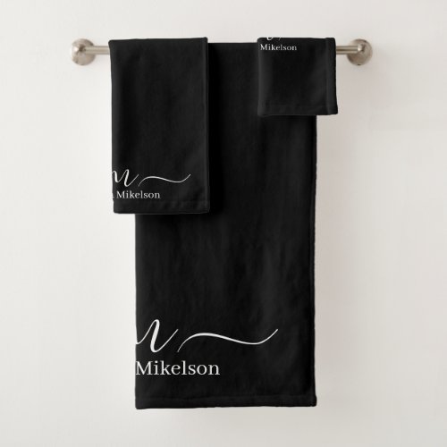Monogram black and white Minimalist Stylish Bath Bath Towel Set