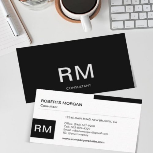 Monogram Black and White Modern Business Card