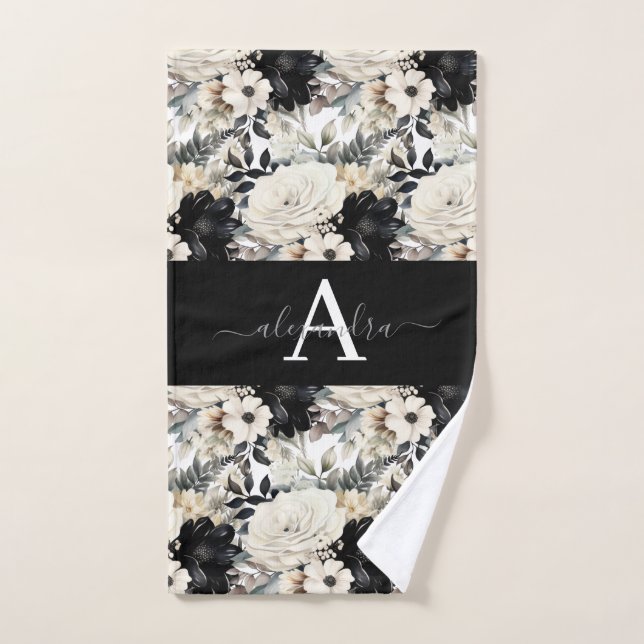Monogram Black and White Modern Towel Set (Hand Towel)