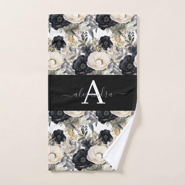 Monogram Black and White Modern Towel Set (Hand Towel)