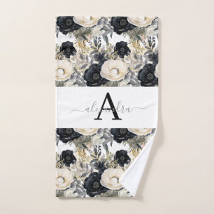 Monogram Black and White Modern Towel Set