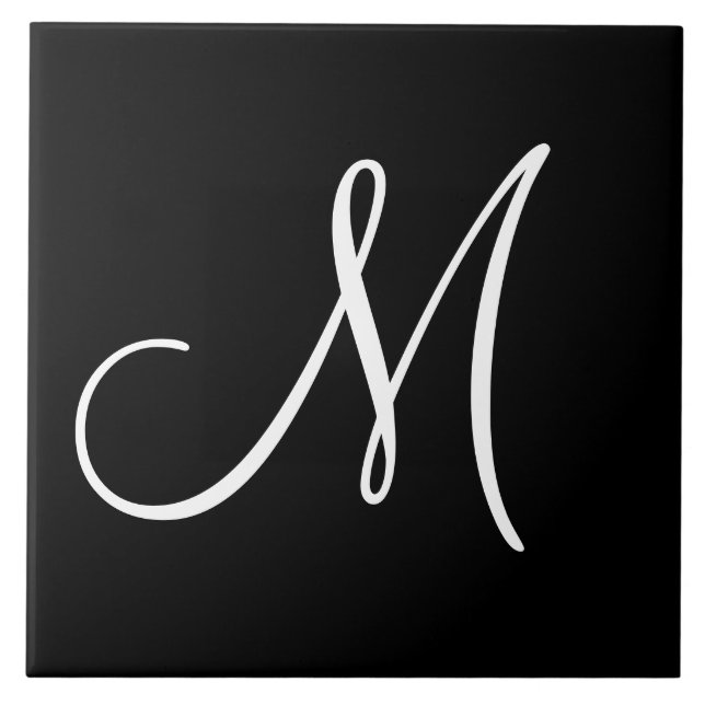 MONOGRAM: Black and White Monogram M, Ceramic Tile (Front)