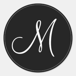 MONOGRAM: Black and White Monogram template Classic Round Sticker