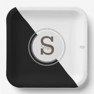 Monogram Black and White Paper Plate HAMbyWG