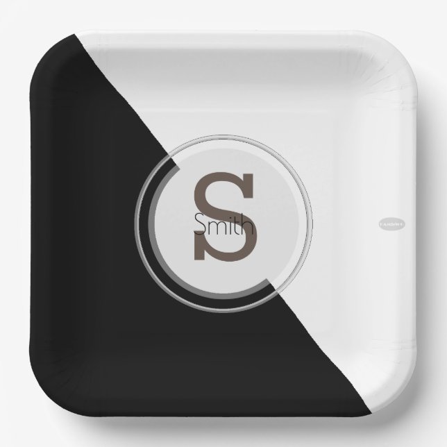 Monogram  Black and White Paper Plate HAMbyWG (Front)