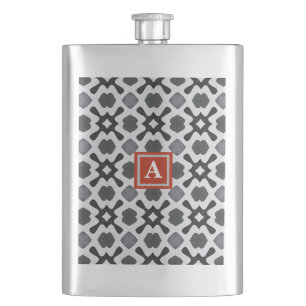 Monogram Black and White Pattern Classic Flask