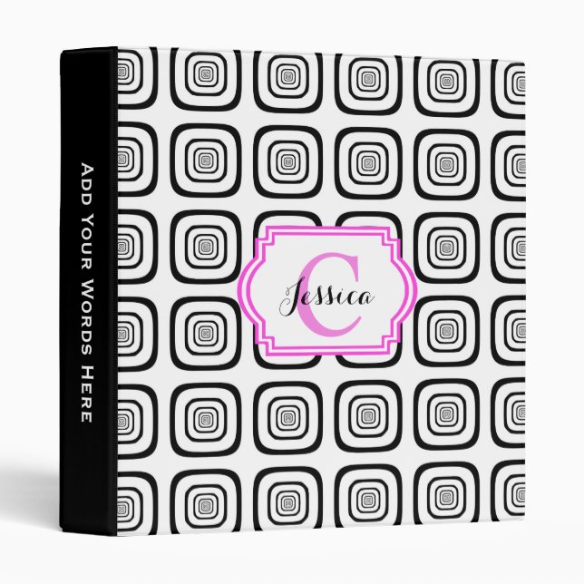 Monogram Black And White Personalized Binder (Front/Spine)