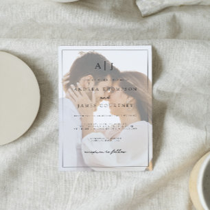 Monogram Black and White Photo Overlay Wedding Invitation