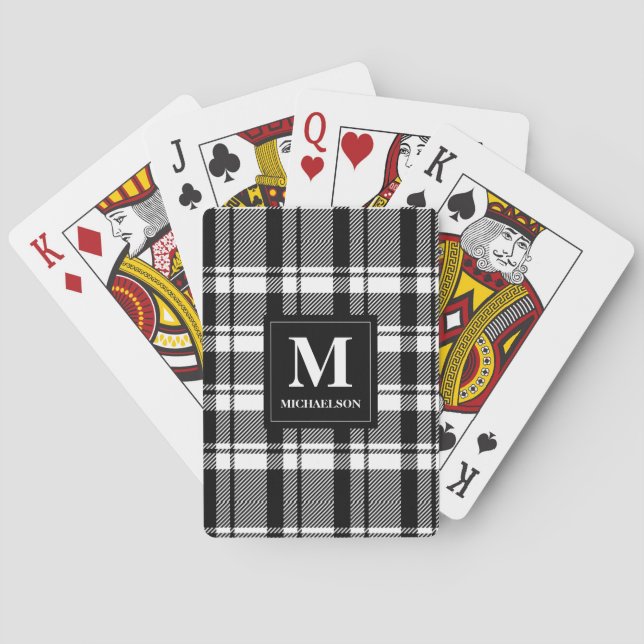 Monogram Black and White Plaid Poker Cards (Back)