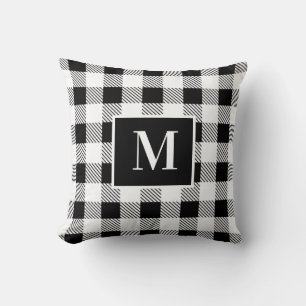 Monogram Black and White Plaid Throw Pillow