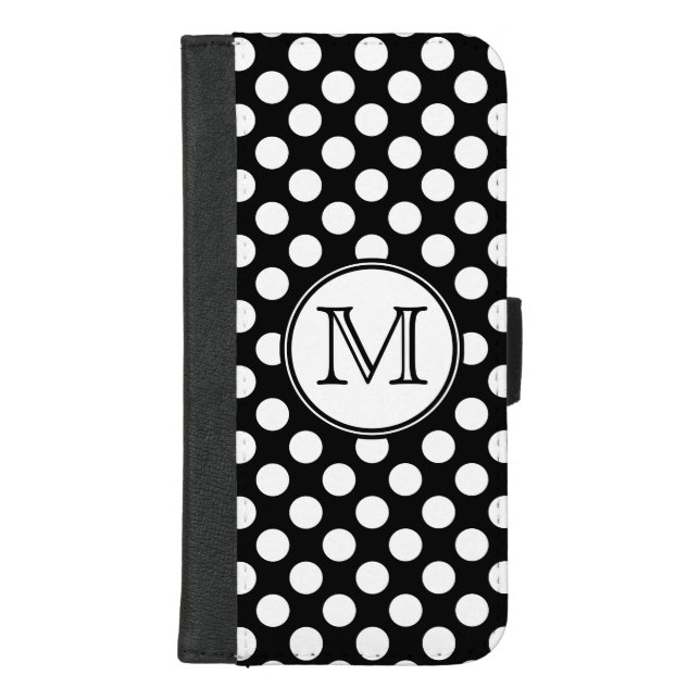 Monogram Black and White Polka Dot iPhone Wallet Case (Front)