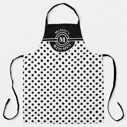 Monogram Black and White Polka Dot Kitchen Apron