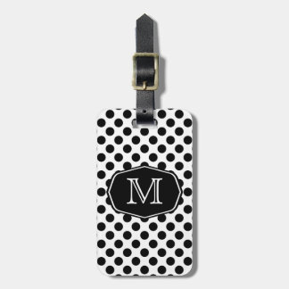 Monogram Black and White Polka Dot Luggage Tag
