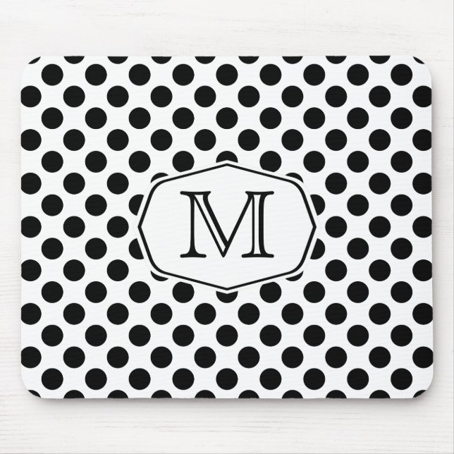 Monogram Black and White Polka Dot Mousepad (Front)