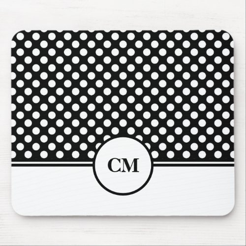 Monogram Black and White Polka Dot Pattern Mouse Pad