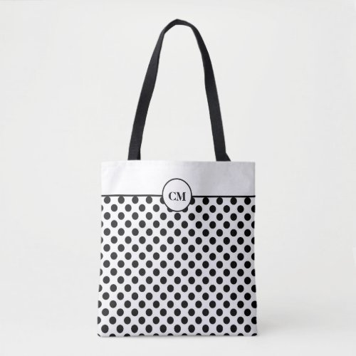 Monogram Black and White Polka Dot Pattern Tote Bag