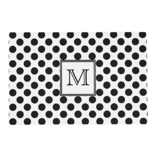 Monogram Black and White Polka Dot Placemat