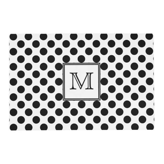 Monogram Black and White Polka Dot Placemat (Front)