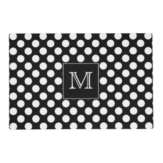 Monogram Black and White Polka Dot Placemat
