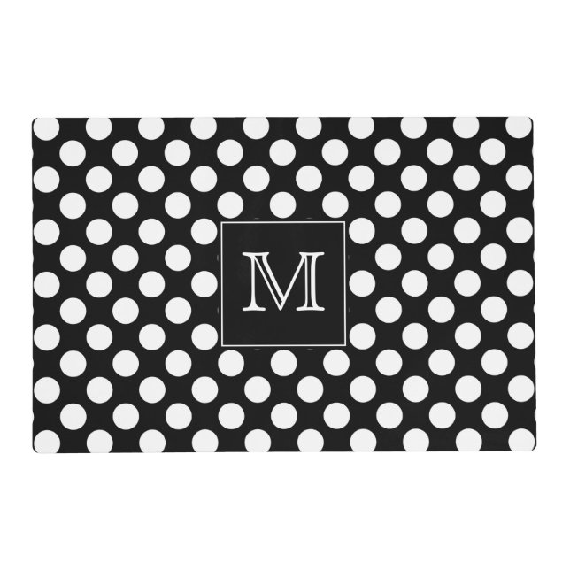 Monogram Black and White Polka Dot Placemat (Front)
