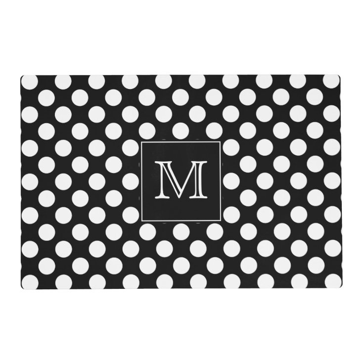 Monogram Black and White Polka Dot Placemat Zazzle