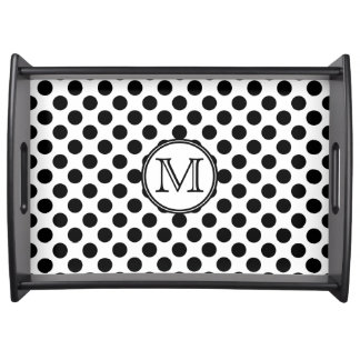 Monogram Black and White Polka Dot Serving Tray