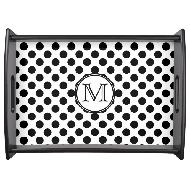 Monogram Black and White Polka Dot Serving Tray (Front)