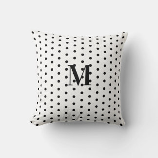 Monogram Black and White Polka Dot  Throw Pillow