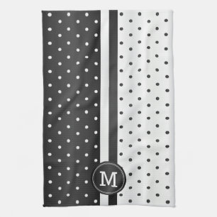 Monogram Black and White Polka Dot Towel