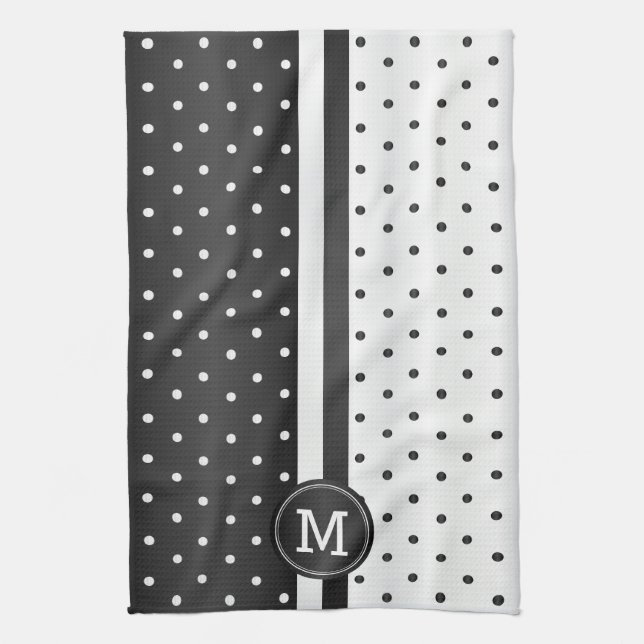 Monogram Black and White Polka Dot Towel (Vertical)