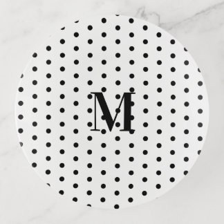 Monogram Black and White Polka Dot  Trinket Tray