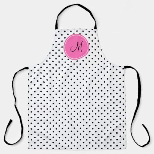 Monogram Black and White Polka Dot with Hot Pink Apron