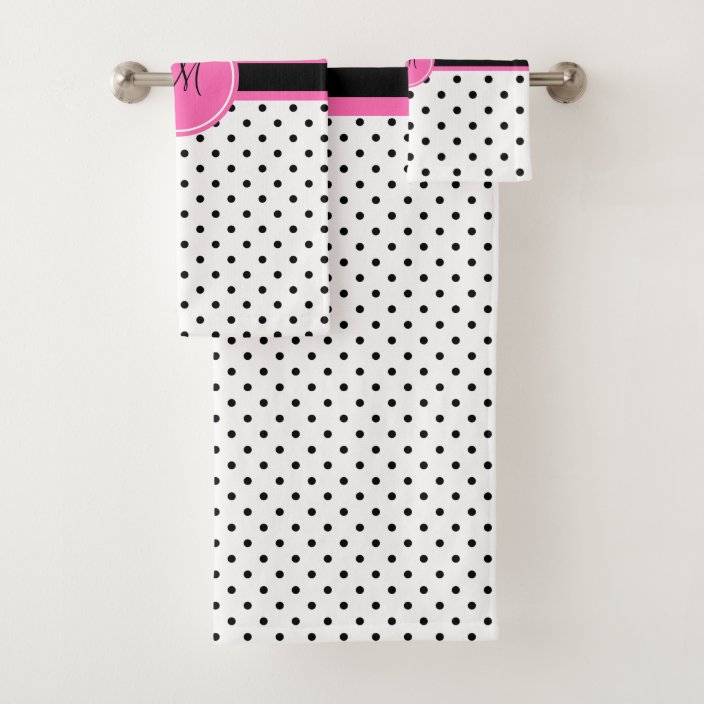 Monogram Black And White Polka Dot With Hot Pink Bath Towel Set Zazzle Com