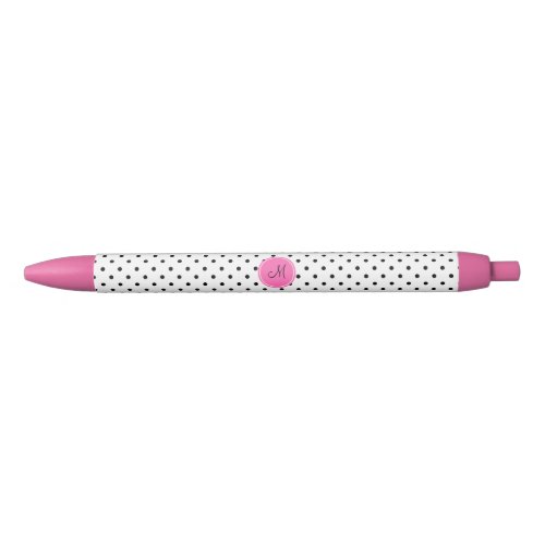 Monogram Black and White Polka Dot with Hot Pink Black Ink Pen