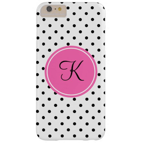 Monogram Black and White Polka Dot with Hot Pink Barely There iPhone 6 Plus Case