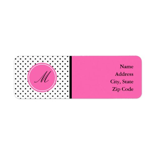 Monogram Black and White Polka Dot with Hot Pink Label